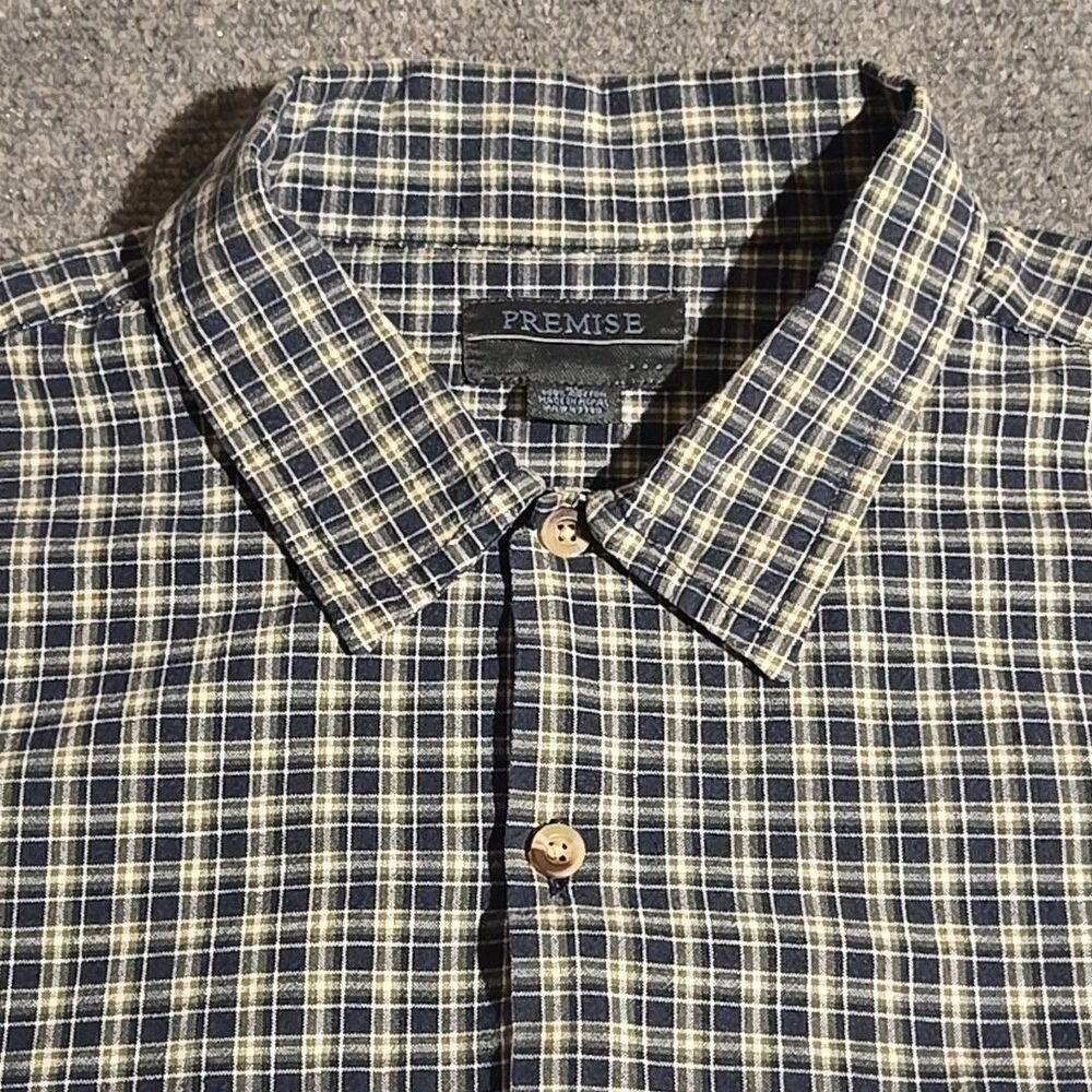 Premise Shirt Mens Extra Large Blue Plaid Button Front Short Sleeve Cotton